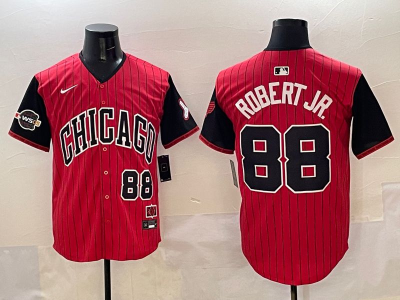 Men Chicago White Sox #88 Robert jr Red Stripe Joint Name 2025 Nike MLB Jersey style 2